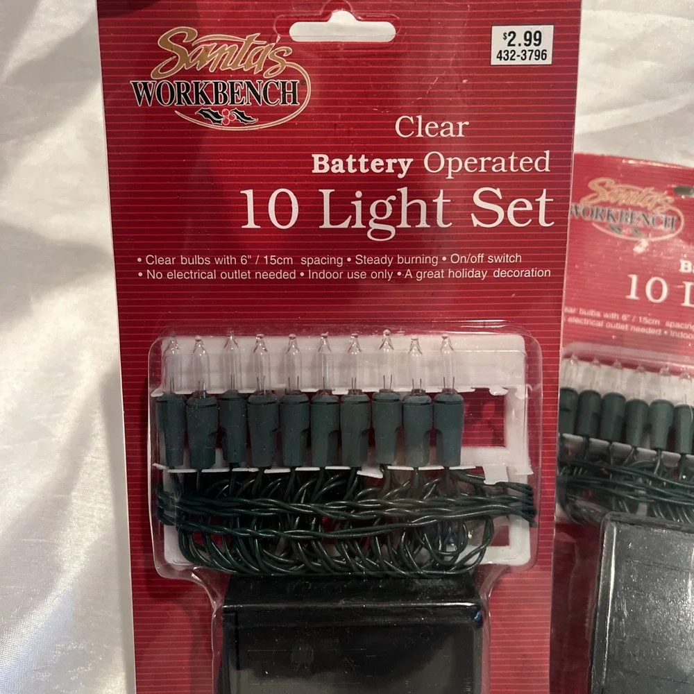 Vintage New 3ct- Santa's Workbench Battery‎ Operated 10 Light Set Clear Color - Picture 2 of 3